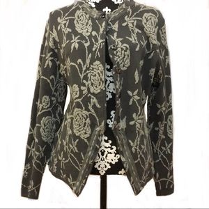 Linea Domani gray on gray floral cardigan sweater 🤍